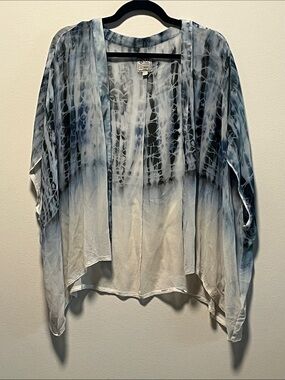 GO BY GO SILK Shibori Blue and White Tie-Dye Open Kimono Cardigan, OS